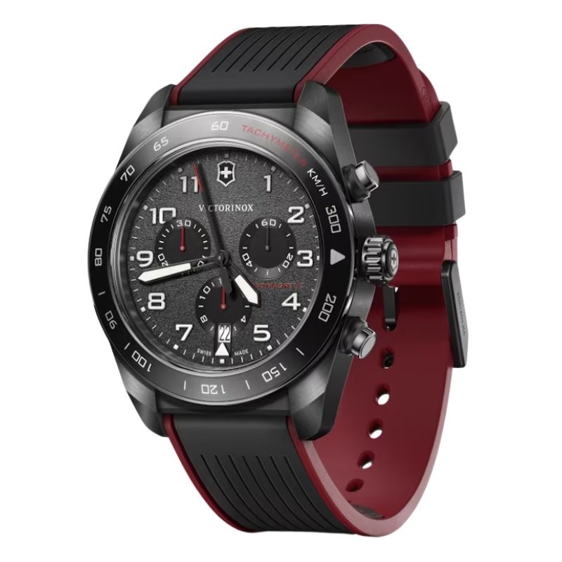 Reloj Victorinox Swiss Army cronógrafo y correa negra/roja, V242051.