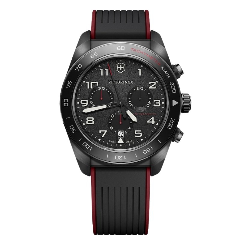 Reloj Victorinox Swiss Army cronógrafo y correa negra/roja, V242051.
