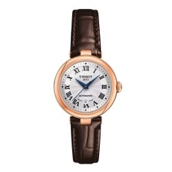 Reloj Tissot Bellisima automático con caja rosé y correa piel, T1262073601300.
