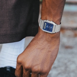Reloj Casio Edgy plateado digital/analógico esfera azul, AQ-230EM-2AEF.