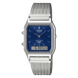 Reloj Casio Edgy plateado digital/analógico esfera azul, AQ-230EM-2AEF.