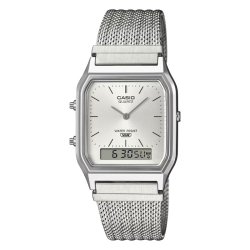 Reloj Casio Edgy plateado digital/analógico con malla, AQ-230EM-7AEF.
