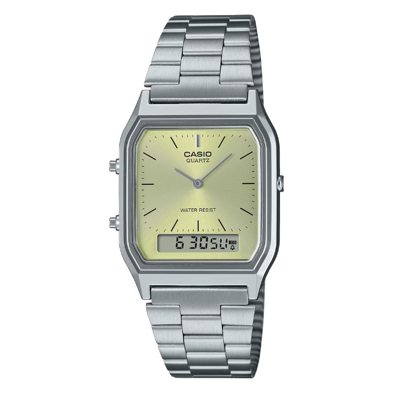 Reloj Casio Edgy unisex plateado y esfera verde, AQ-230A-9AMQYES.