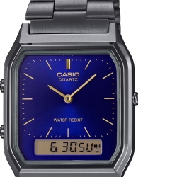 Reloj Casio Edgy en gris, esfera azul y detalles dorados, AQ-230EGG-2AEF.