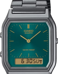 Reloj Casio Edgy gris, esfera verde y detalles dorados, AQ-230EGG-3AEF.