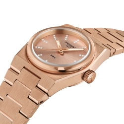 Reloj Tissot PRX en acero rosé y diamantes, 25 mm, T1370103350600.