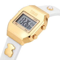 Reloj Tous digital Gemas XPRESurSLF dorado correa blanca, 3000150700.