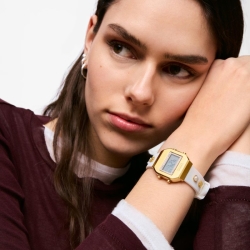 Reloj Tous digital Gemas XPRESurSLF dorado correa blanca, 3000150700.