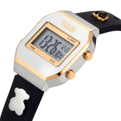 Reloj Tous digital XPRESurSLF bicolor y correa negra, 3000150800.