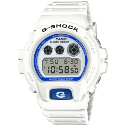 Reloj G-Shock digital en blanco con detalles en azul, DW-6900HDS-7ER.