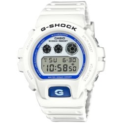 Reloj G-Shock digital en blanco con detalles en azul, DW-6900HDS-7ER.