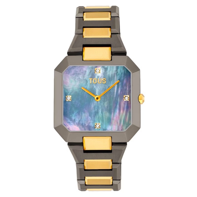 Reloj Tous Karat Squared gris bicolor y esfera de nácar, 3000144800.
