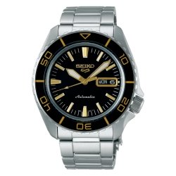 Reloj Seiko 5 Sports SKX  esfera negra y detalles dorados, SRPK99K1.