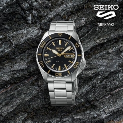 Reloj Seiko 5 Sports SKX  esfera negra y detalles dorados, SRPK99K1.