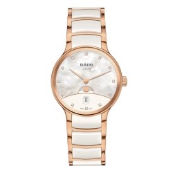 Reloj Rado Centrix Moonphase blanco/rosé y diamantes 35 mm, R30232922.