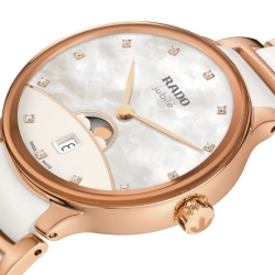 Reloj Rado Centrix Moonphase blanco/rosé y diamantes 35 mm, R30232922.
