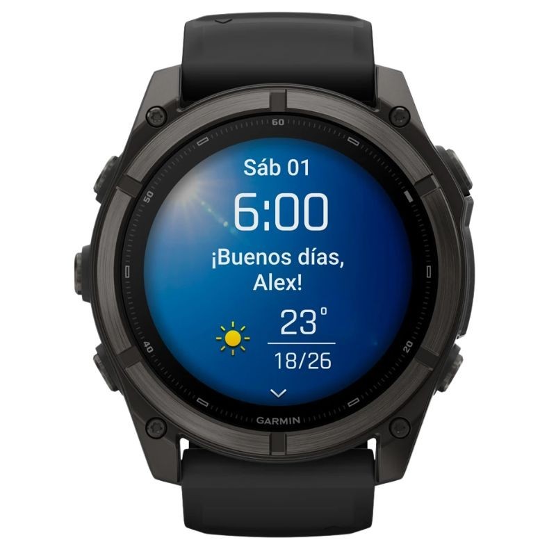 Reloj Garmin fēnix® 9 51 mm bisel titanio y correa negra 010-04763-11.