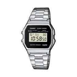 Reloj Casio Retro Collection, digital plateado con pantalla negra A158WEA-1EF