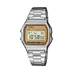 Reloj Casio Retro Collection, digital plateado con pantalla dorada A158WEA-9EF
