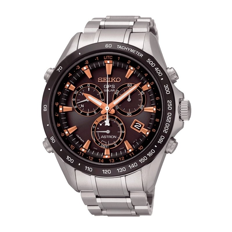 Reloj Seiko Astron Solar GPS de hombre, en acero con detalles en burdeos SSE033J1