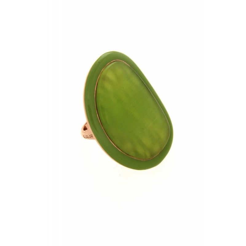 Anillo de plata dorada en oro amarillo, con resina y esmalte verde, de la marca Terero para mujer