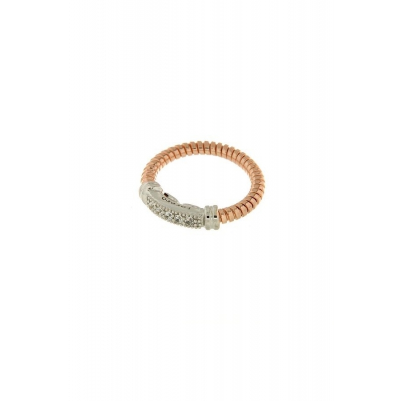 Anillo de plata dorada en oro rosa y circonitas, tipo "Tubogas", para mujer de Terero.