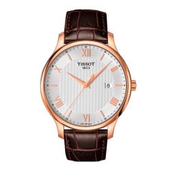 Reloj Tissot Tradition para hombre estilo clásico, con caja de acero dorada y correa de piel T0636103603800