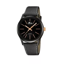 Reloj Lotus de hombre chapado en negro, con correa de piel y detalles dorados 18165/2