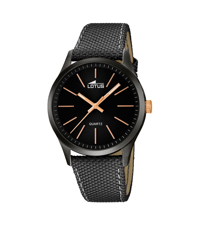 Reloj Lotus de hombre chapado en negro, con correa de piel y Reloj Lotus de hombre chapado en negro, con correa de piel y
