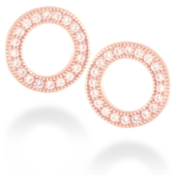 Pendientes de plata dorada en oro rosa con circonitas, en forma de círculo, "Machi" de Luxenter.