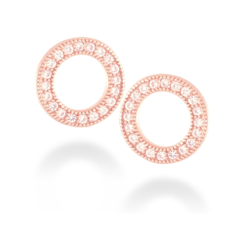 Pendientes de plata dorada en oro rosa con circonitas, en forma de círculo, "Machi" de Luxenter.