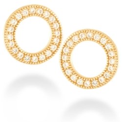 Pendientes de plata dorada en oro amarillo con circonitas, en forma de círculo, "Machi" de Luxenter.