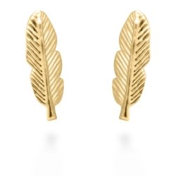 Pendientes de plata doradas en oro amarillo, con forma de pluma, "Feather" de Luxenter.