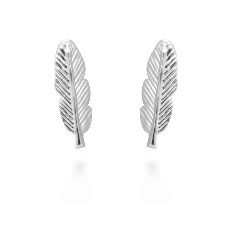 Pendientes de plata rodiados, con forma de pluma, "Feather" de Luxenter.