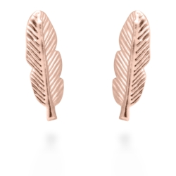 Pendientes de plata dorados en oro rosa, con forma de pluma, "Feather" de Luxenter.