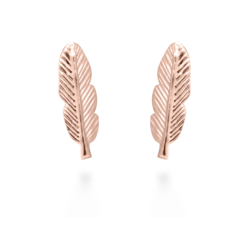Pendientes de plata dorados en oro rosa, con forma de pluma, "Feather" de Luxenter.
