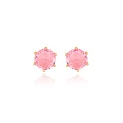 Pendientes de plata dorados en oro amarillo, con piedra rosa, "Kabeera" de Luxenter.