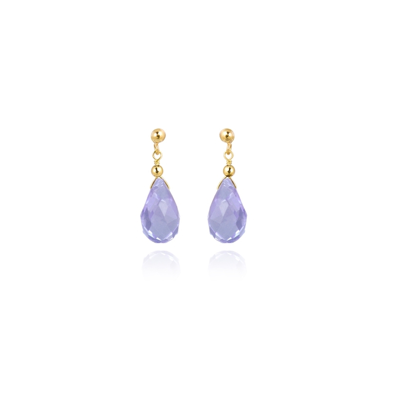 Pendientes de plata dorado en oro amarillo con amatista, "Qari" de Luxenter.