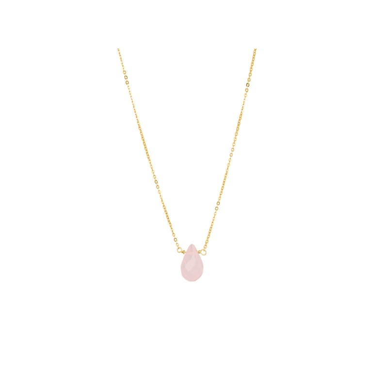 Colgante de cuarzo rosa en cadena de plata chapada en oro amarillo, "Qari" de Luxenter.