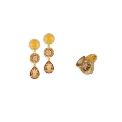 Conjunto de joyas en plata dorados en oro con piedras en colores champang Swarovski®, de Maximo Betro.