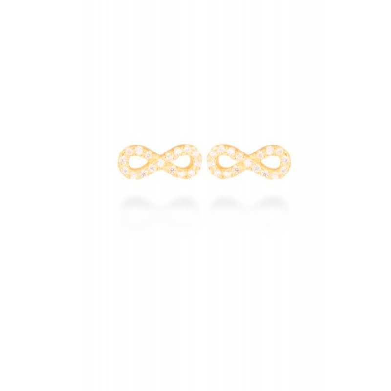 Pendientes de plata con forma infinito, dorado en oro amarillo y circonitas, "Munthir" de Luxenter.