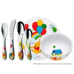 Set de cubiertos de acero para niños/niñas con vajilla "Winnie the Pooh" de WMF, con 6 piezas.