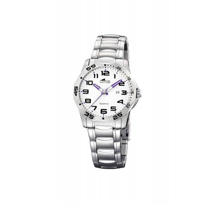 Reloj Lotus para niño "Junior" en acero con esfera blanca y agujas moradas 15580/1.