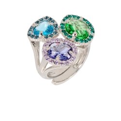 Anillo de plata rodiada con piedras azules, verdes y moradas Swarovski®, de Maximo Betro, 5366