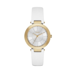 Reloj DKNY de mujer "Stanhope" con caja dorada y correa piel blanca NY2295.