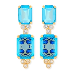 Pendientes largos en plata dorados de estilo vintage, con piedras Swarovski®, de Maximo Betro.