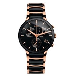 Reloj Rado Centrix para hombre con cronógrafo, en cerámica negra y acero dorado R30187172.