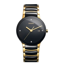 Reloj Rado Centrix para hombre, en cerámica negra y dorado, con diamantes en esfera R30929712.