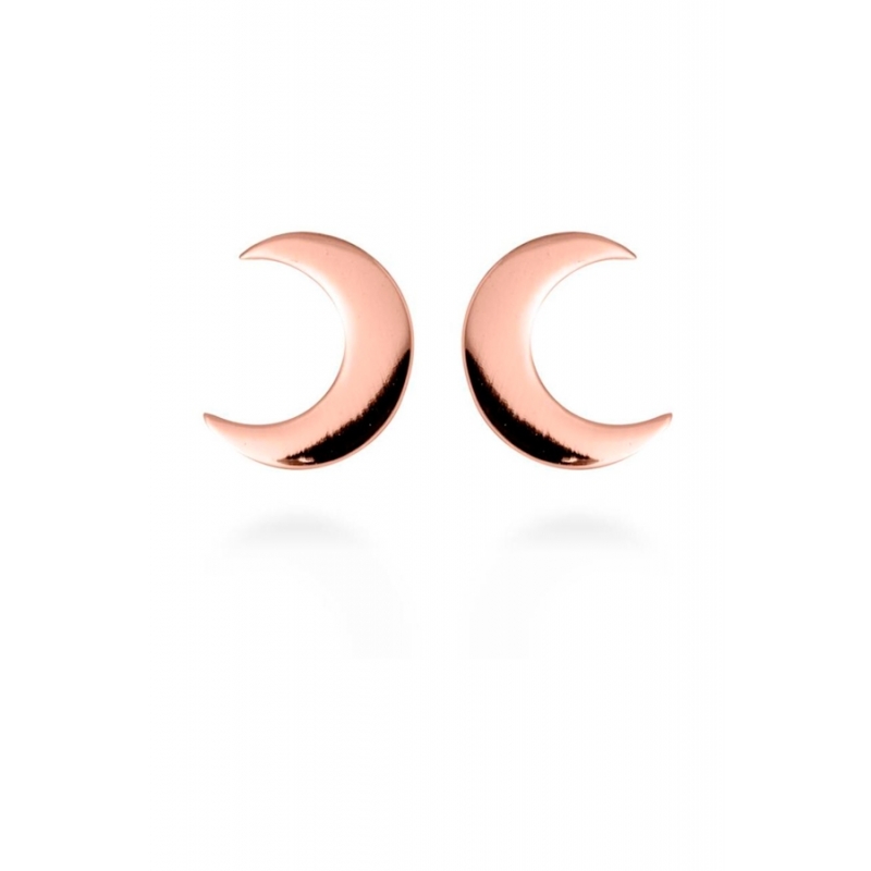 Pendientes con forma de luna en plata dorada en oro rosé, "Crescent" de Luxenter.