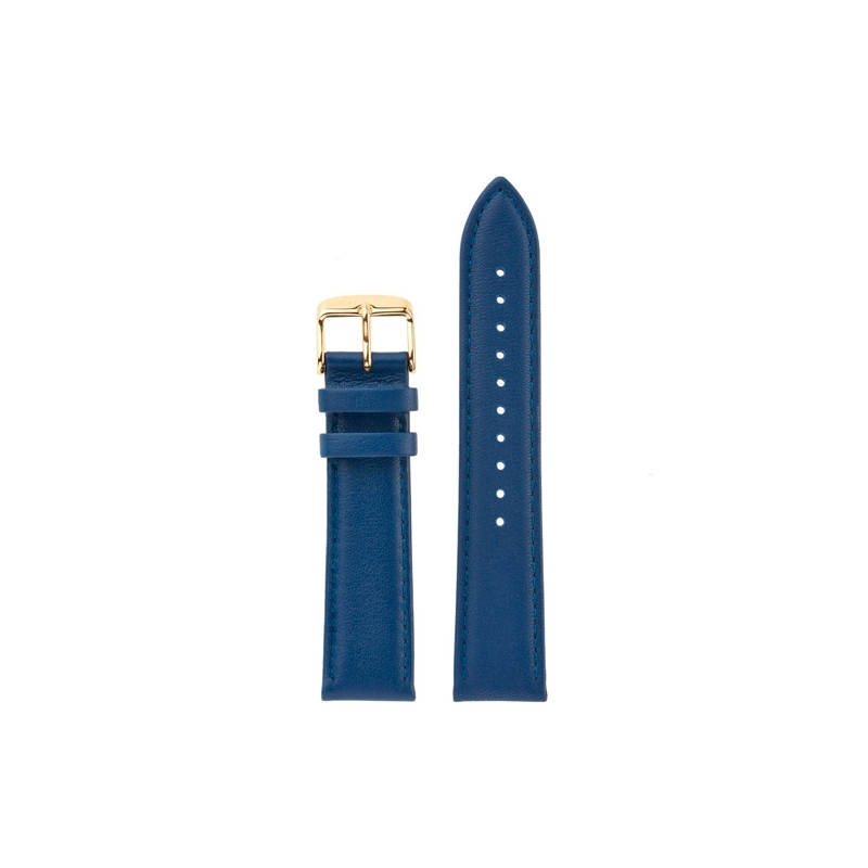 Correa de piel en color azul para relojes Balber "LT" con hebilla dorada.